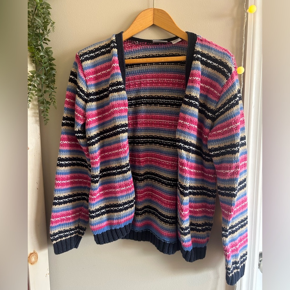 Striped Open-Front Women's Cardigan Sweater - Medium - a liz Claiborne company